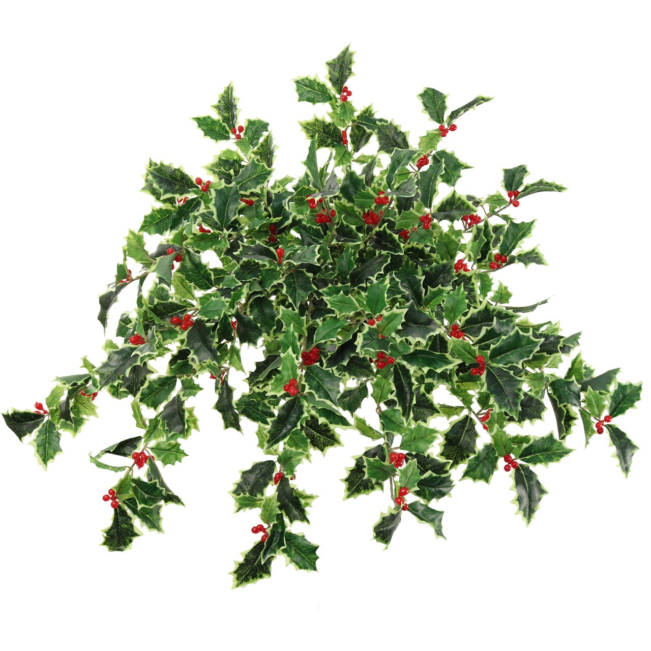 Set of 4: Artificial Holly Bush with 525 Lifelike Silk Leaves & 56 Red Berries | 23-Inch | Green & White | UV Resistant | Indoor/Outdoor Use | Faux Greenery | Home & Office Decor